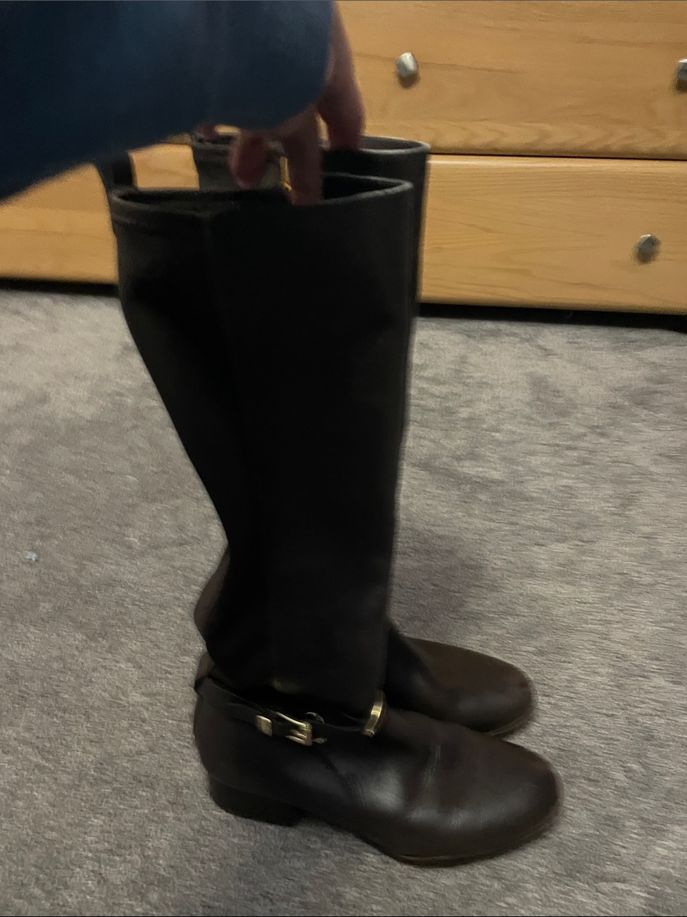 Michael Kors Black Over-the-Knee Leather Riding Boots with Buckle